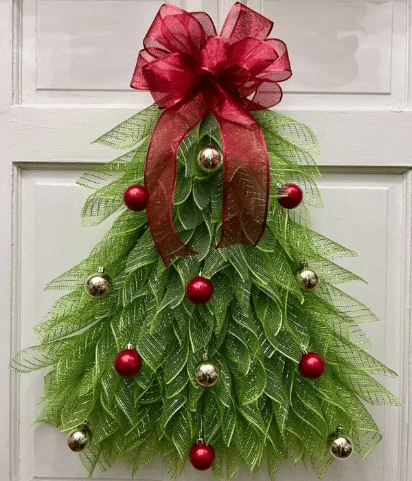 HOT Christmas Tree Wreath Door Wreath, Bow Christmas Wreath Decoration with Lights