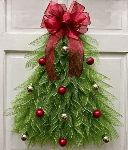 HOT Christmas Tree Wreath Door Wreath, Bow Christmas Wreath Decoration with Lights