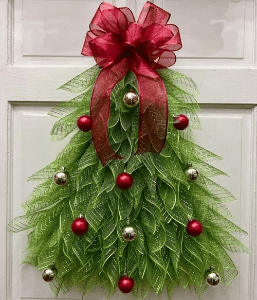 HOT Christmas Tree Wreath Door Wreath, Bow Christmas Wreath Decoration with Lights