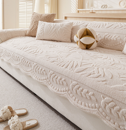 French cream style cotton velvet sofa cushion 2025 new one-piece autumn and winter thick non-slip sofa cover