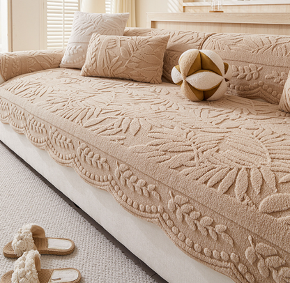 French cream style cotton velvet sofa cushion 2025 new one-piece autumn and winter thick non-slip sofa cover